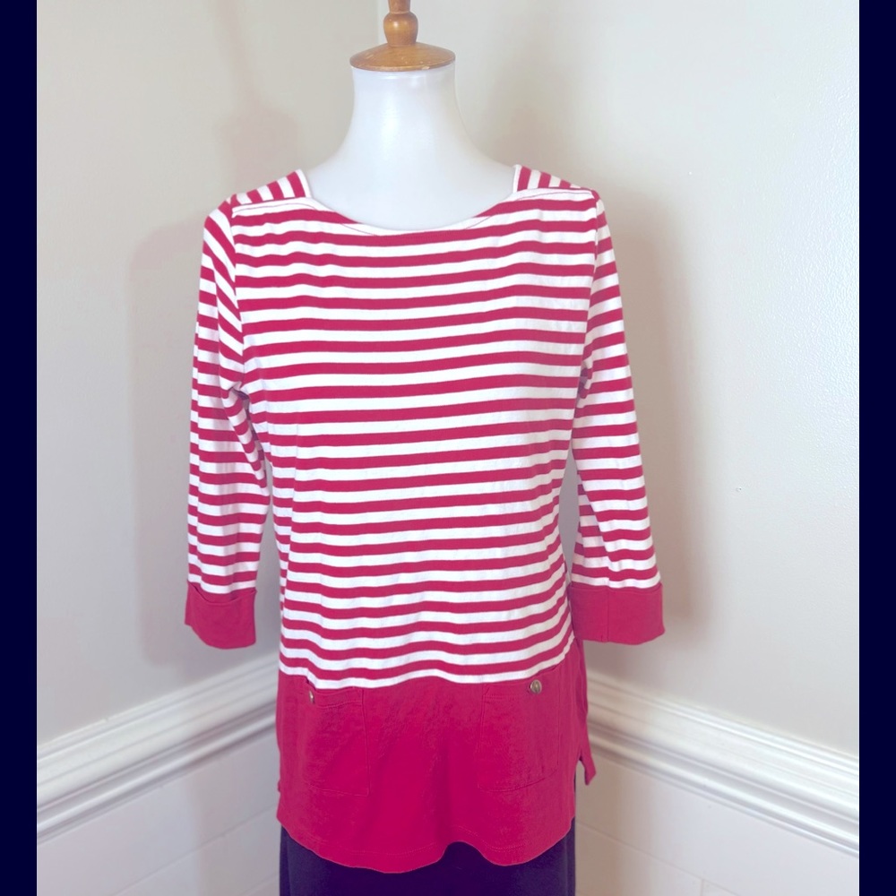 Kim Rogers Red & White Striped Top M FREE SHIP